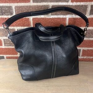 Coach Hadley Luxe Black Grain Pebbled Leather Satchel Shoulder Bag Purse Tote XL